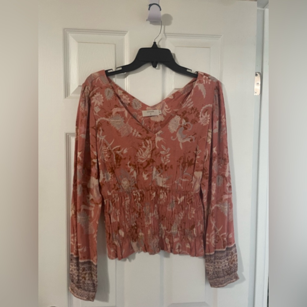 Cream Boho Tara Floral Print Long Sleeve Top Size 36